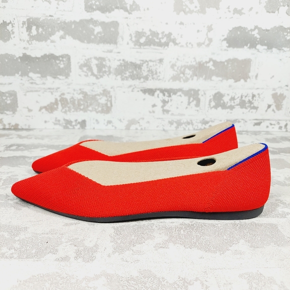 New Rothy's The Flat Red Knit Pointy Toe Slip On Loafers W947